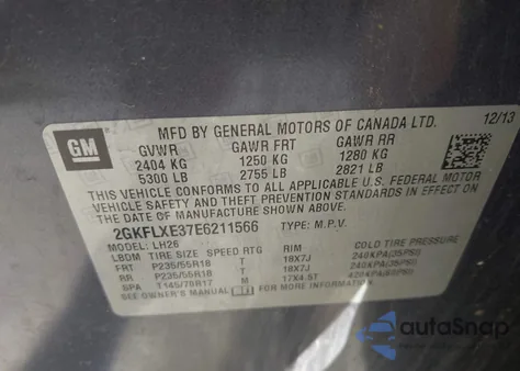 2014 GMC Terrain Slt-1 из США, поврежденный, VIN 2GKFLXE37E6211566